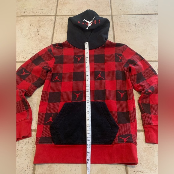 Jordan Boys Red & Black Buffalo Plaid Jumpman Hoodie - Size Medium (10-12) - Picture 5 of 6